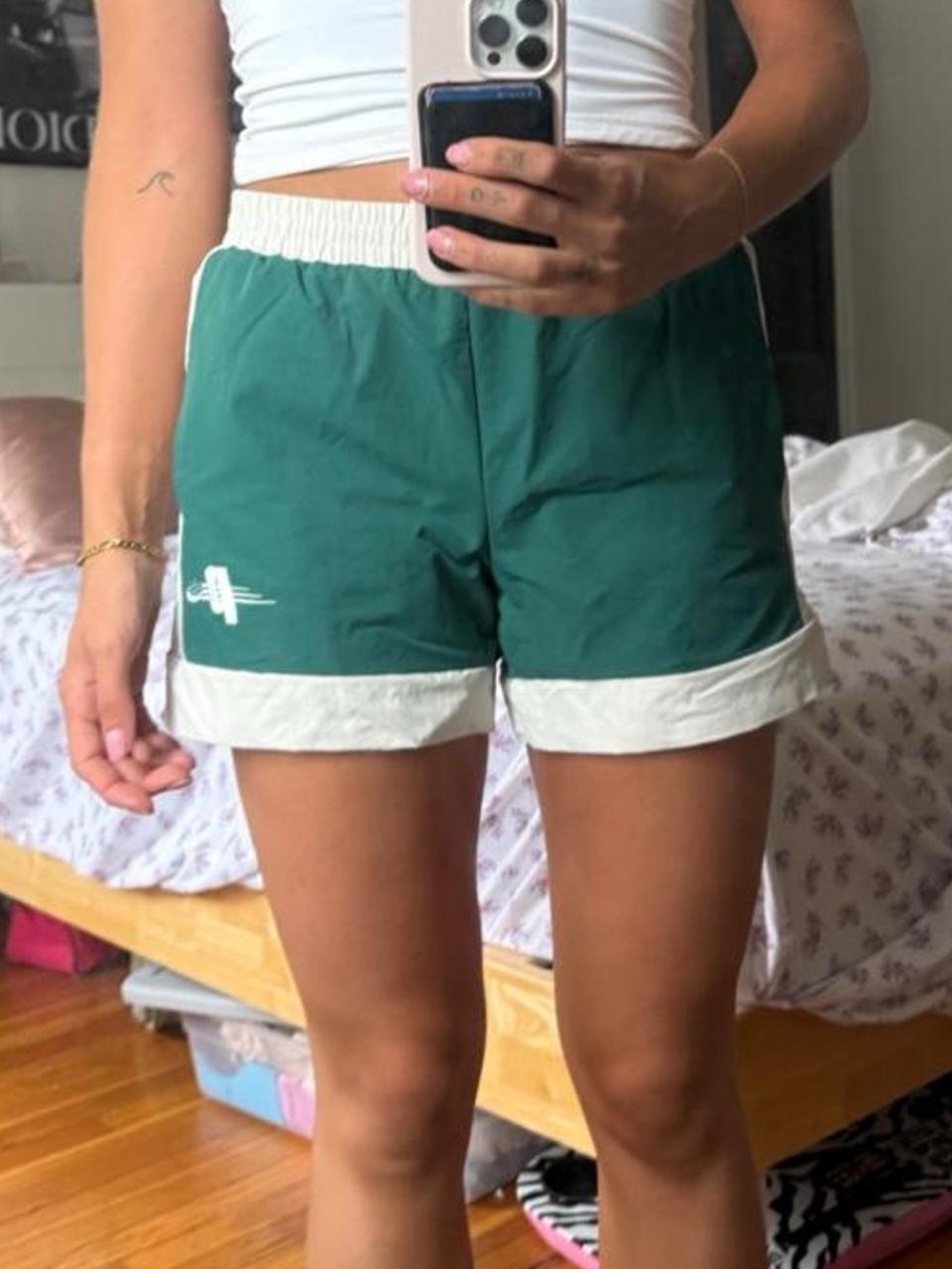 Prince Green Athletic Shorts with Cream Trim